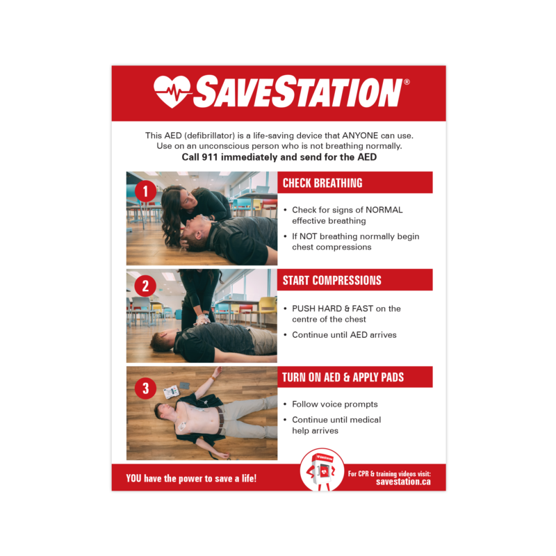 SaveStation Indoor CPR/AED Instructional Wall Sign | First Aid Supply Stores